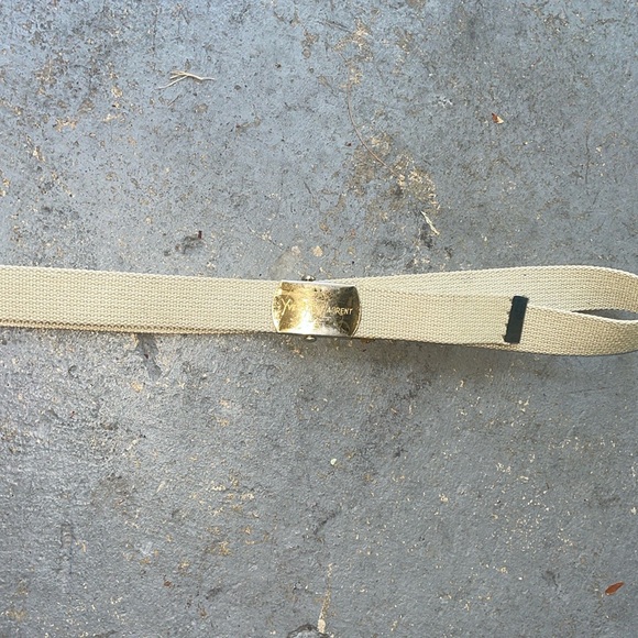 Tan small/M  belt canvas logo front unknown brand fits 25-30” waist adjustable - Picture 2 of 8